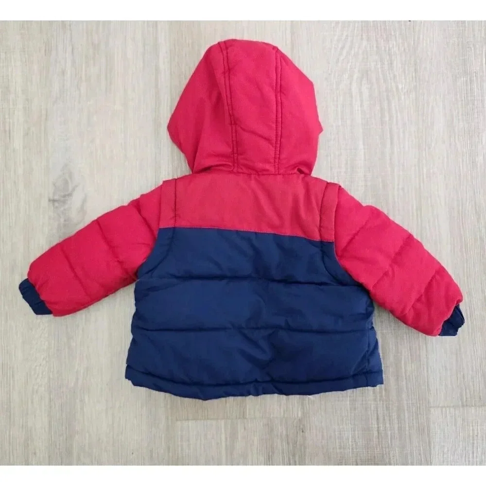 Baby Mini Boden Hooded Navy Red Convertible Coat Jacket Vest Sherpa 3-6 Months